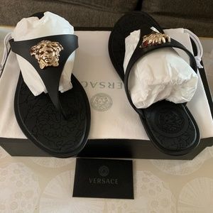 Versace Medusa gold flip flops